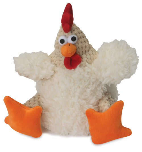 goDog Checkers Rooster with Chew Guard Technology Tough Plush Dog Toy White SM