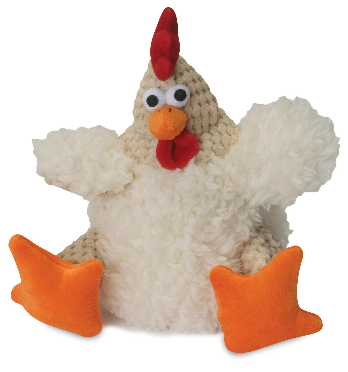 goDog Checkers Rooster with Chew Guard Technology Tough Plush Dog Toy White SM