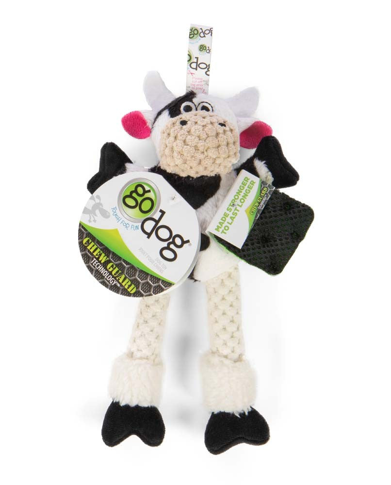 goDog Checkers Skinny Durable Plush Dog Toy Cow XS