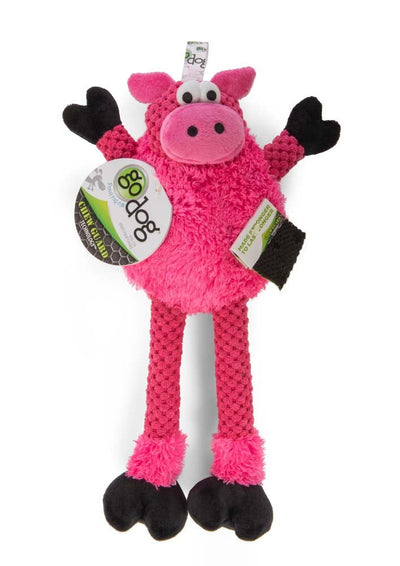 goDog Checkers Skinny Durable Plush Dog Toy Pig SM