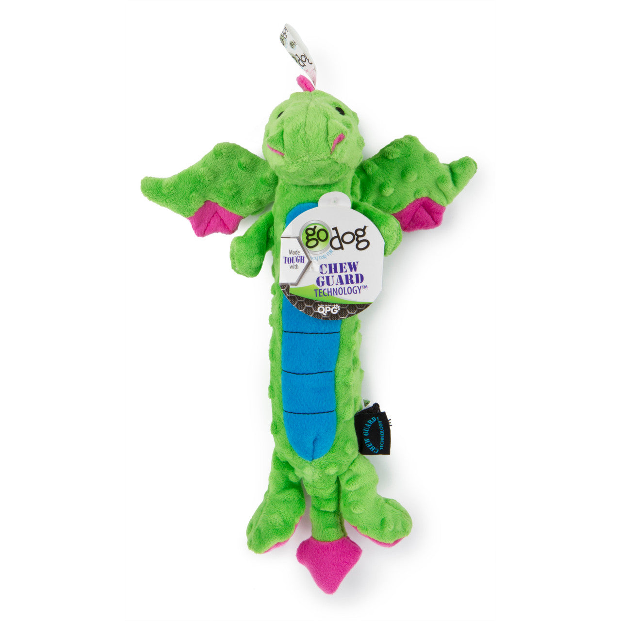goDog Dragons Skinny Dog Toy with Chew Guard Technology Plush Squeaker LG