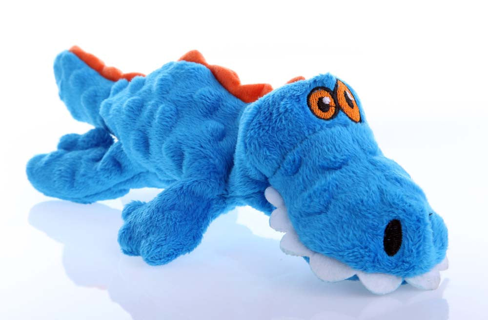 goDog Just For Me Gator with Chew Guard Technology Tough Plush Dog Toy Blue SM