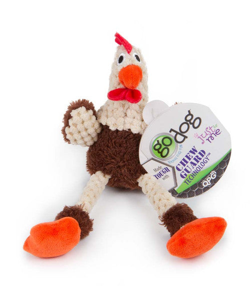 goDog Just For Me Skinny Rooster with Chew Guard Technology Tough Plush Dog Toy Brown