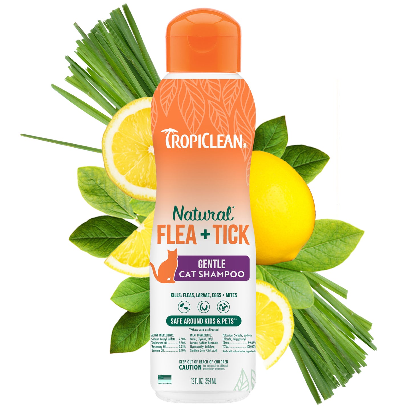 TropiClean Natural Flea + Tick Cat Shampoo 12 oz 645095008328