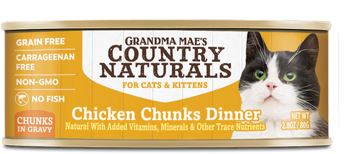 Grandma Mae’s Country Naturals Grain Free Chunks in Gravy Wet Cat & Kitten Food Chicken 2.8oz 24pk