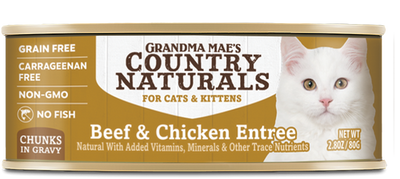 Grandma Mae’s Country Naturals Grain Free Chunks in Gravy Wet Cat & Kitten Food Beef Chicken 2.8oz 24pk