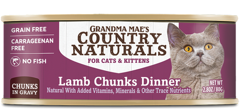 Grandma Mae’s Country Naturals Grain Free Chunks in Gravy Wet Cat & Kitten Food Lamb 2.8oz 24pk