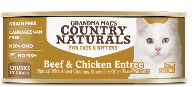 Grandma Mae's Country Naturals Grain Free Chunks in Gravy Wet Cat & Kitten Food Beef & Chicken 2.8oz 24pk