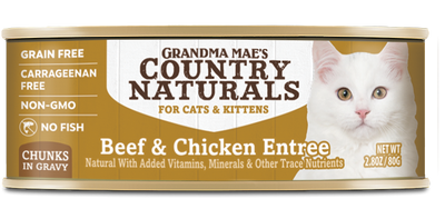 Grandma Mae's Country Naturals Grain Free Chunks in Gravy Wet Cat & Kitten Food Beef & Chicken 2.8oz 24pk