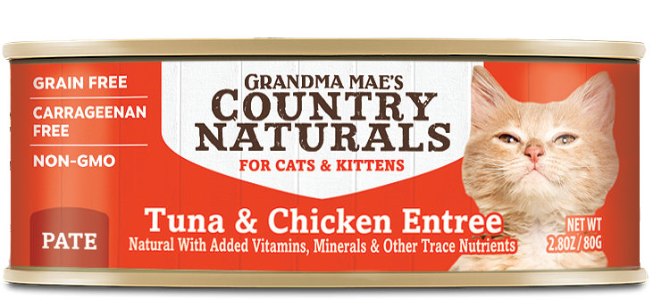 Grandma Mae's Country Naturals Grain Free Pate Wet Cat & Kitten Food Tuna & Chicken 2.8oz 24pk