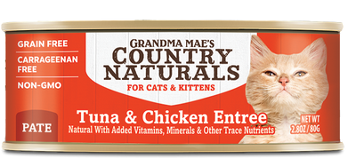 Grandma Mae's Country Naturals Grain Free Pate Wet Cat & Kitten Food Tuna & Chicken 2.8oz 24pk