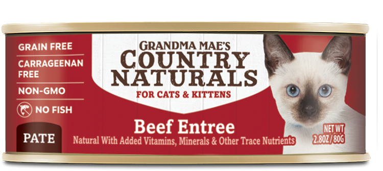 Grandma Mae's Country Naturals Grain Free Pate Wet Cat & Kitten Food Beef 2.8oz 24pk