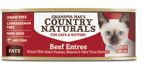 Grandma Mae’s Country Naturals Grain Free Pate Wet Cat & Kitten Food Beef 2.8oz 24pk