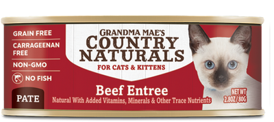 Grandma Mae’s Country Naturals Grain Free Pate Wet Cat & Kitten Food Beef 2.8oz 24pk