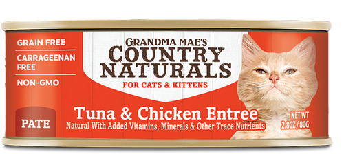 Grandma Mae’s Country Naturals Grain Free Pate Wet Cat & Kitten Food Tuna Chicken 2.8oz 24pk