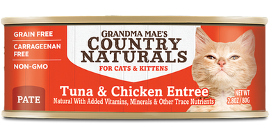 Grandma Mae’s Country Naturals Grain Free Pate Wet Cat & Kitten Food Tuna Chicken 2.8oz 24pk