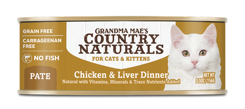 Grandma Mae’s Country Naturals Grain Free Pate Wet Cat & Kitten Food Chicken Liver 5.5oz 24pk