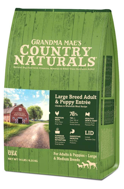 Grandma Mae’s Country Naturals Large Breed Adult & Puppy Entre Dry Dog Food Chicken Rice 14lb