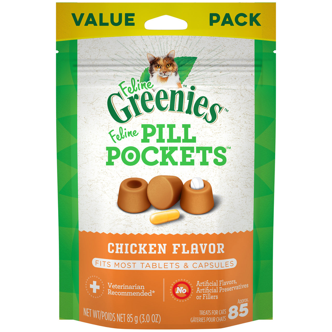 Greenies Feline Pill Pockets Cat Treats Chicken 3oz 85ct