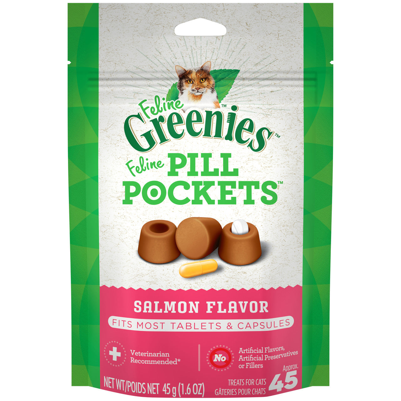 Greenies Feline Pill Pockets Cat Treats Salmon 1.6oz 45ct
