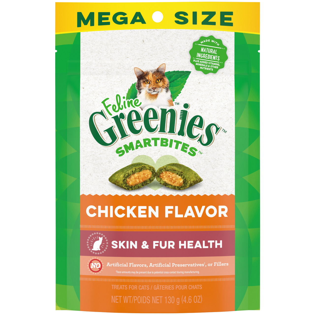 Greenies Feline SmartBites Skin & Fur Crunchy & Soft Adult Cat Treats Chicken 4.6oz