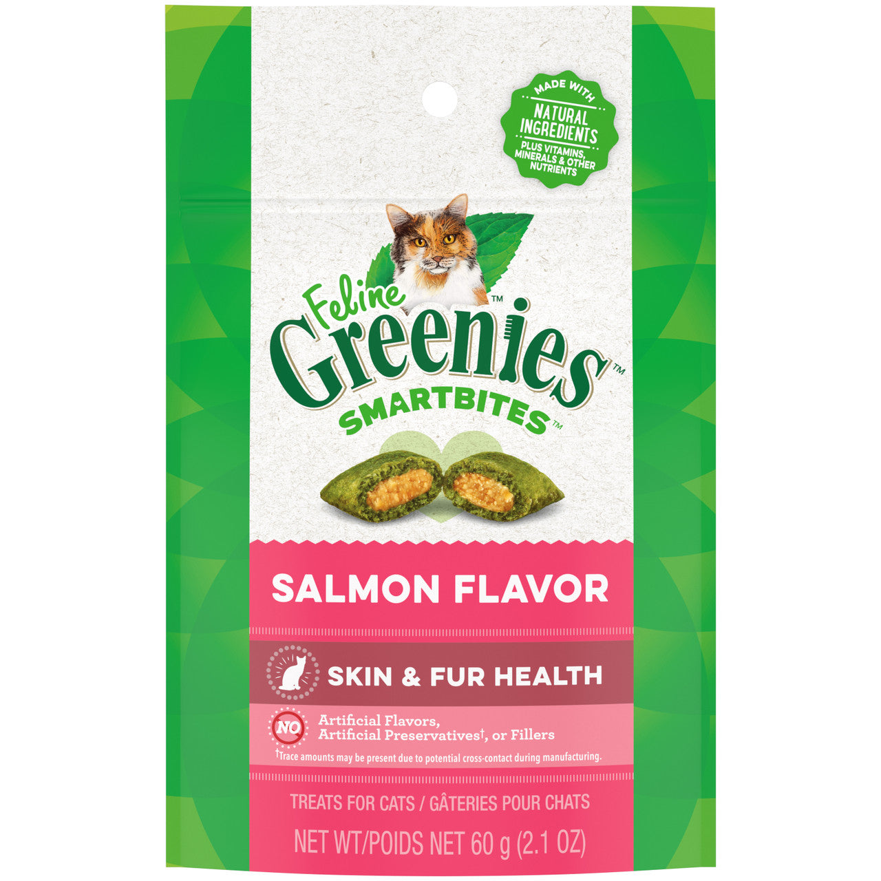 Greenies Feline SmartBites Skin & Fur Crunchy & Soft Adult Cat Treats Salmon 2.1oz