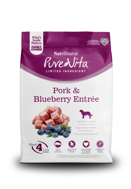 NutriSource PureVita LID Dry Dog Food Pork & Blueberry 25 lb 073893179429