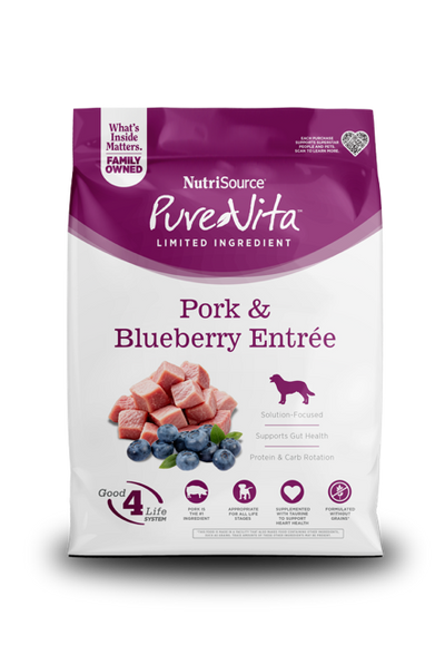 NutriSource PureVita LID Dry Dog Food Pork & Blueberry 25 lb 073893179429