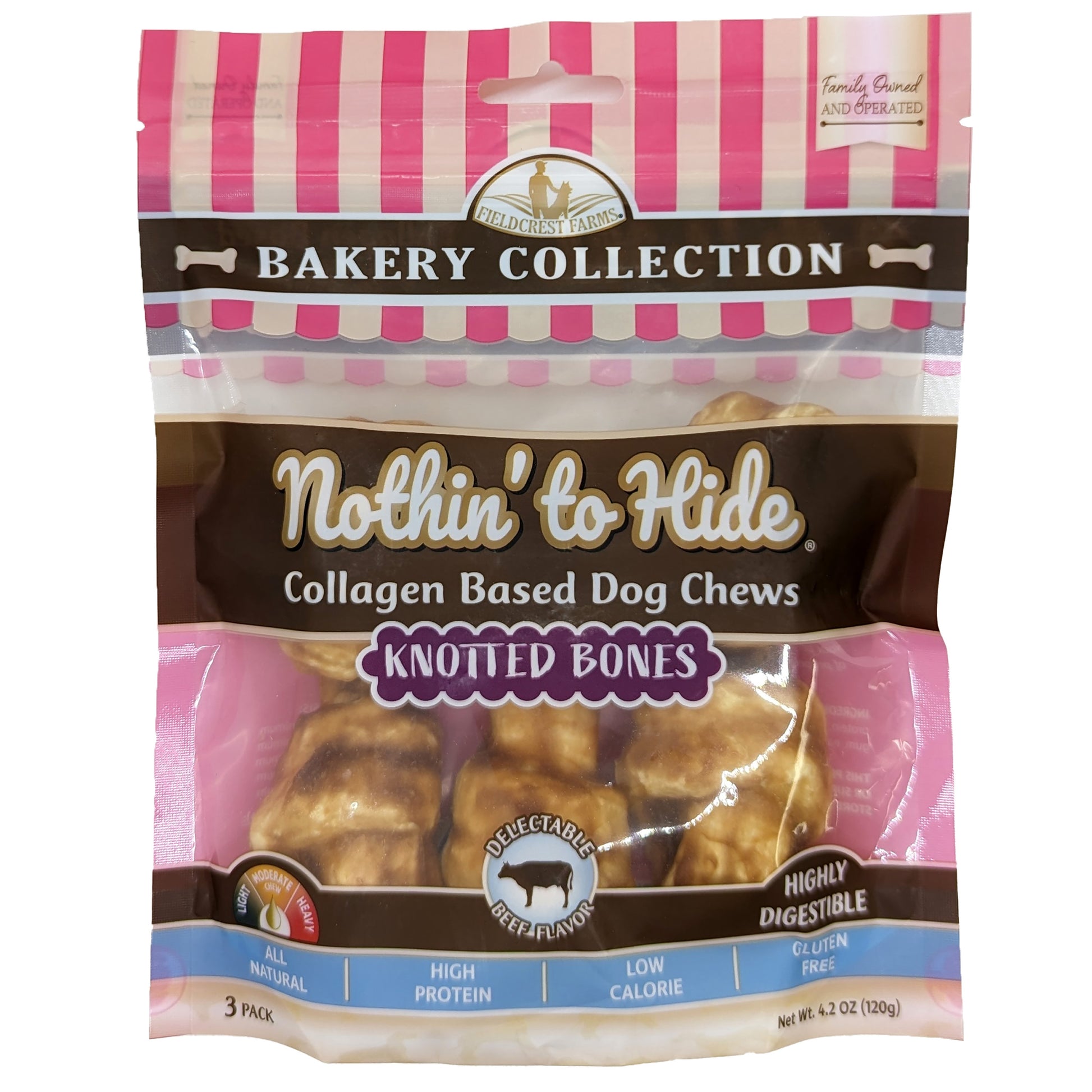 Fieldcrest Farms Nothin' To Hide Bakery Collection Dog Treat Knotted Bone Beef 4 in, 3 pk 810002633867