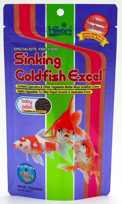 Hikari Sinking Goldfish Excel Pellets Fish Food 3.8 oz Baby - Aquarium