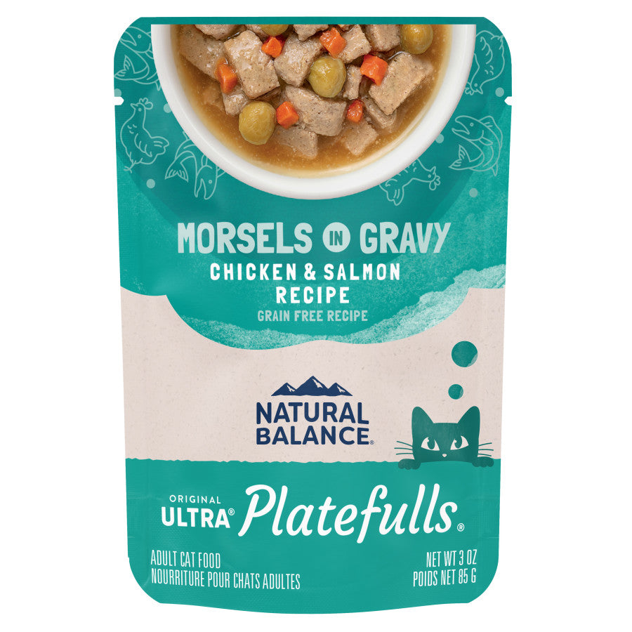 Natural Balance Pet Foods Original Ultra Platefulls Morsels in Gravy Wet Cat Food Pouch Chicken & Salmon - 24pk/3oz