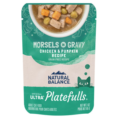 Natural Balance Pet Foods Original Ultra Platefulls Morsels in Gravy Wet Cat Food Pouch Chicken & Pumpkin - 24pk/3 oz