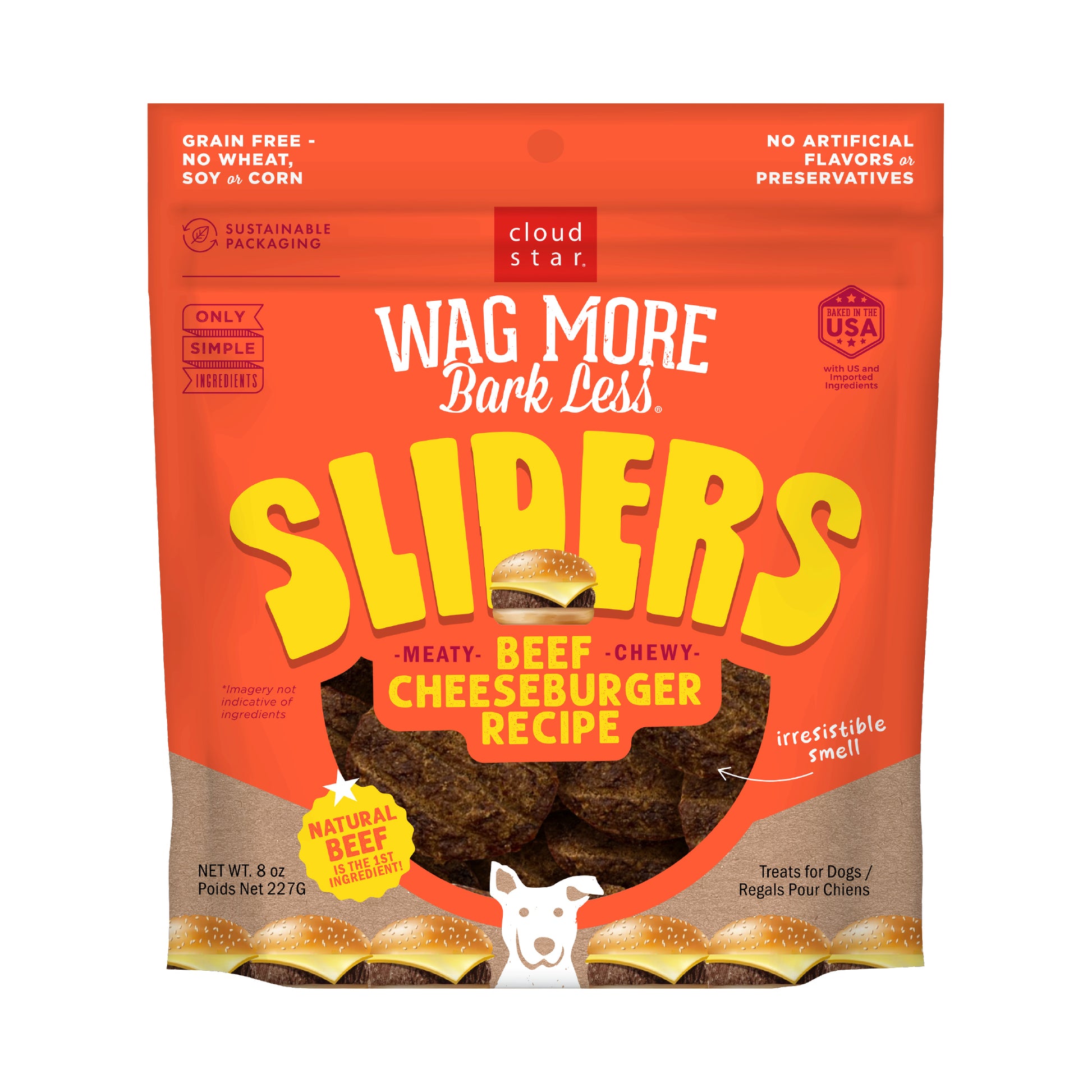 Wag More Bark Less Sliders Dog Treat Beef Cheeseburger 8 oz 693804225184