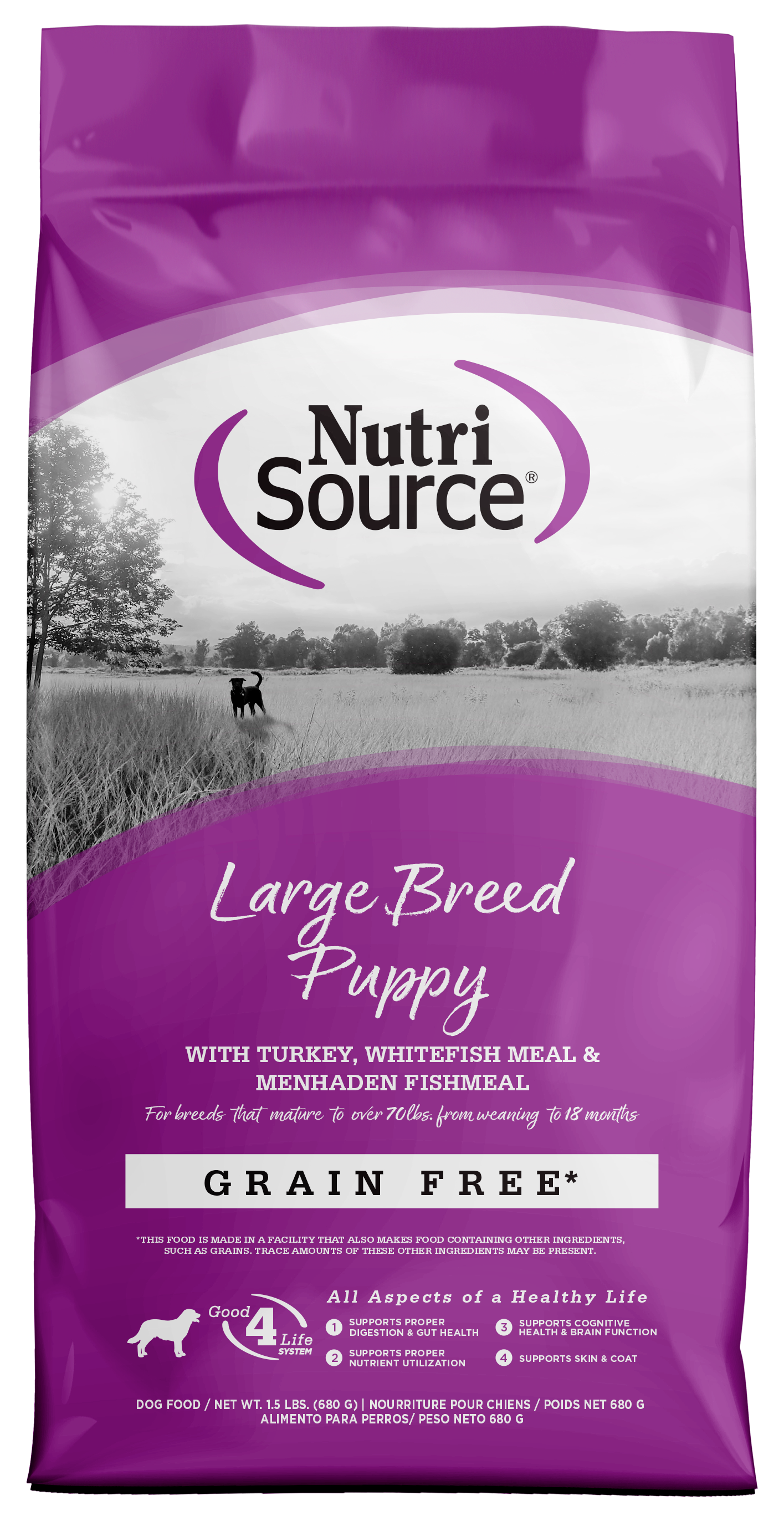 NutriSource Large Breed Puppy Grain Free Dry Dog Food Turkey, Whitefish Meal & Menhaden Fish Meal 1.5 lb 073893299691