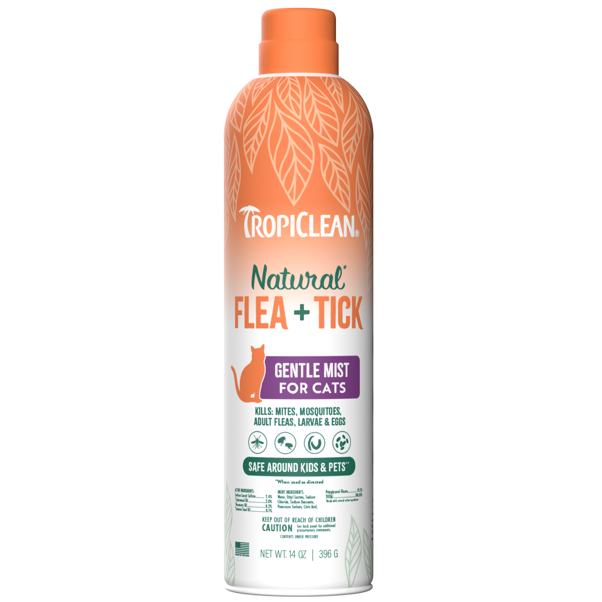 TropiClean Natural Flea & Tick Gentle Mist Spray for Cats 14 oz 645095007420