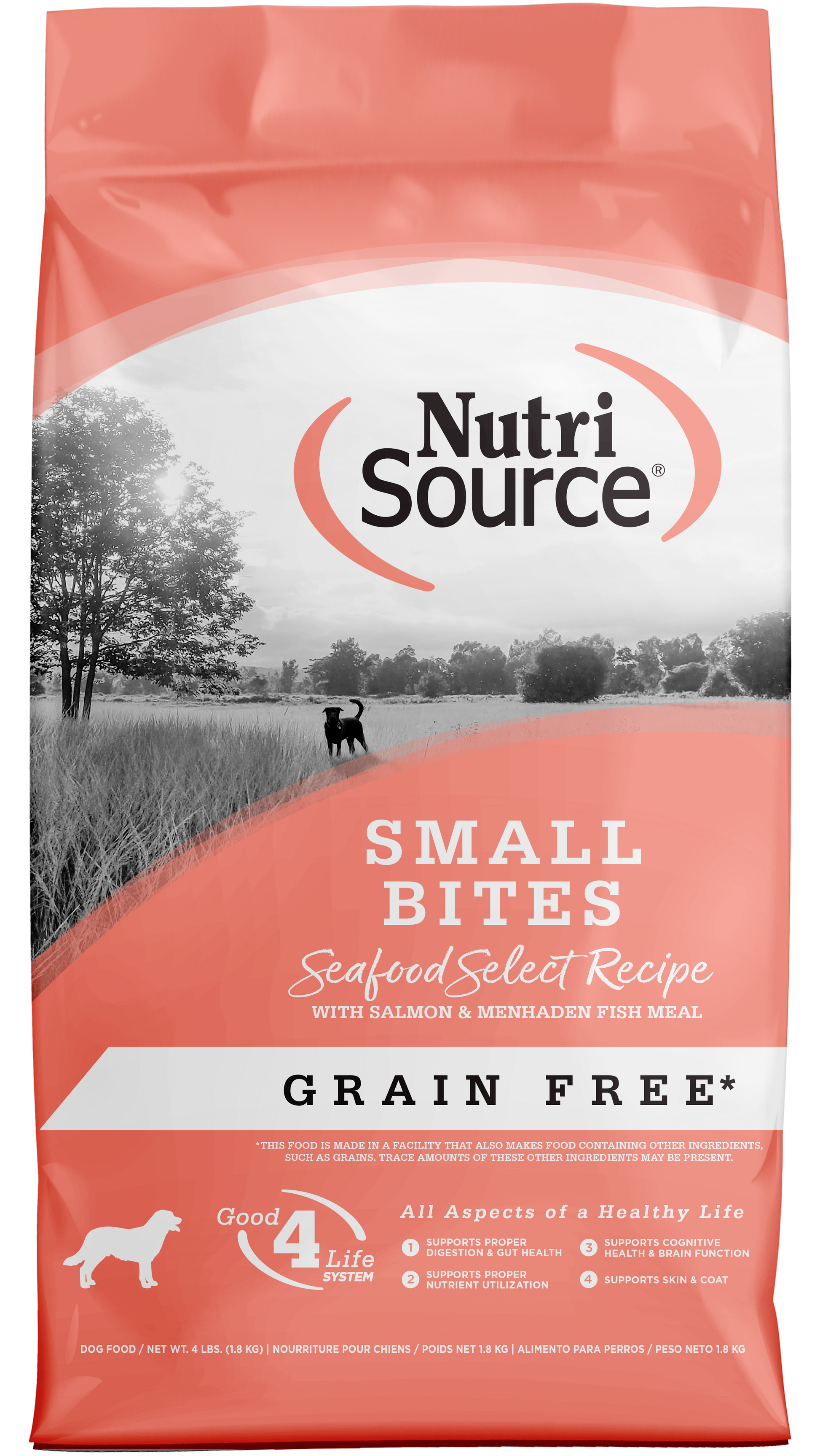NutriSource Select Recipe Small Bites Grain Free Dry Dog Food Seafood Select 4 lb 073893430148