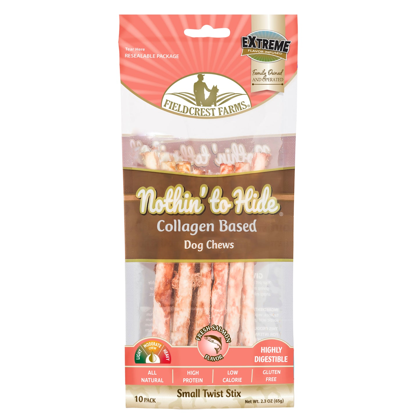 Fieldcrest Farms Nothin' to Hide Collagen Twist Stix Dog Chew Salmon Small, 10 pk 810002633447