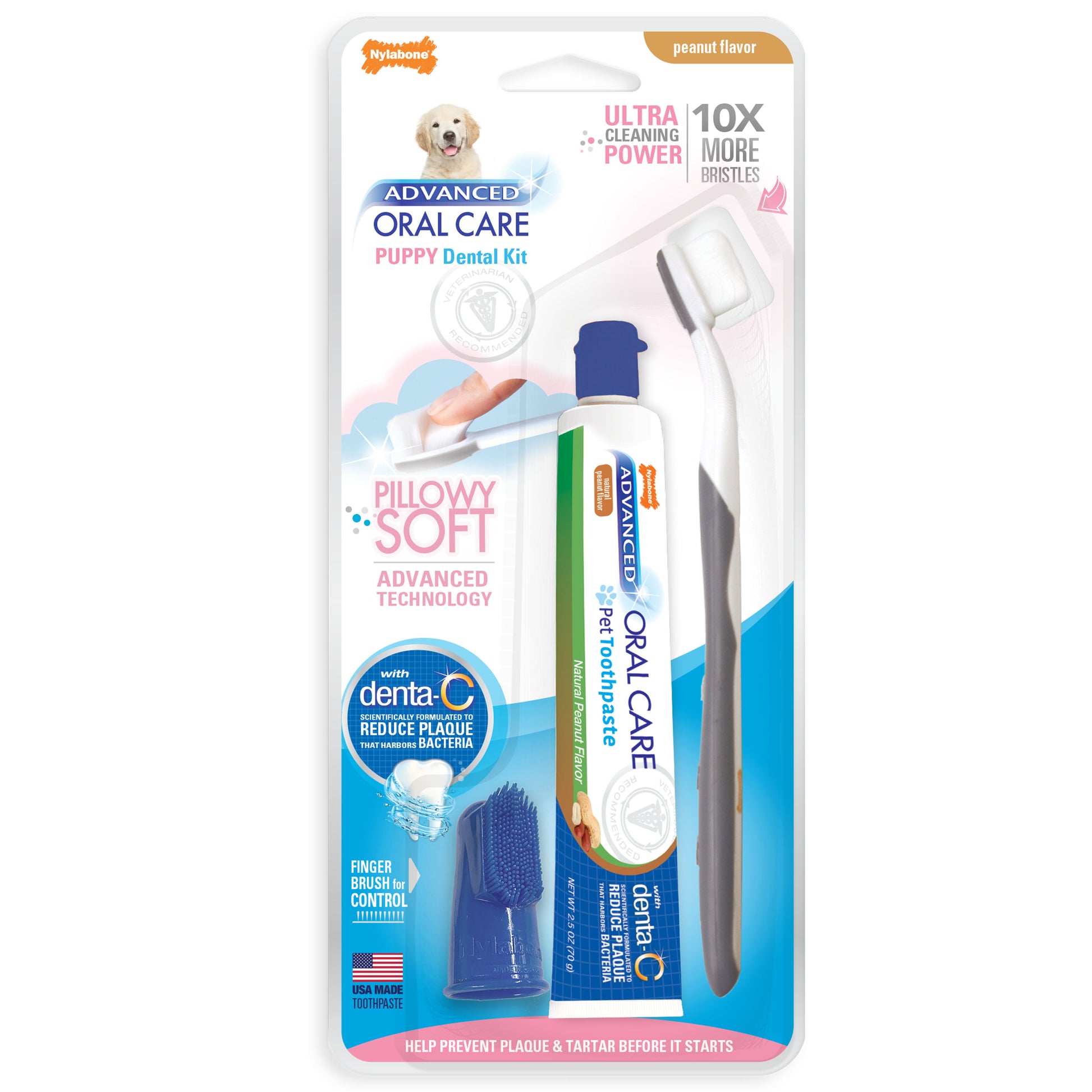 Nylabone Advanced Oral Care Puppy Dental Kit with Pillowy Soft-Bristle Toothbrush Peanut Butter 2.5 oz (3 ct) 018214852940