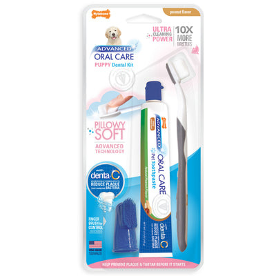 Nylabone Advanced Oral Care Puppy Dental Kit with Pillowy Soft-Bristle Toothbrush Peanut Butter 2.5 oz (3 ct) 018214852940