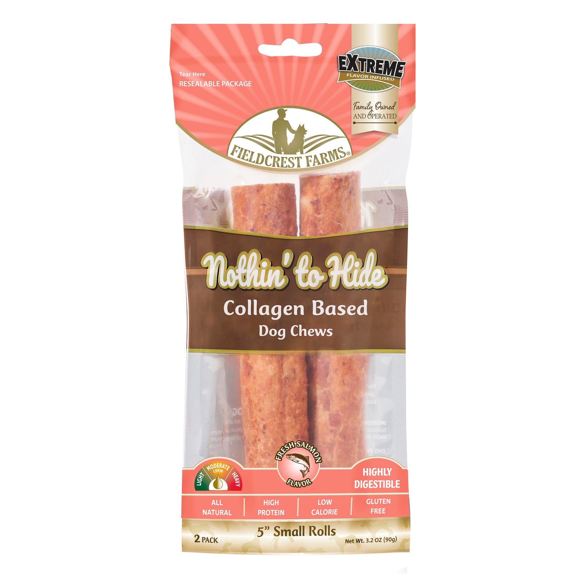 Fieldcrest Farms Nothin' to Hide Collagen Roll Dog Chew Salmon 5 in, 2 pk 810002633416
