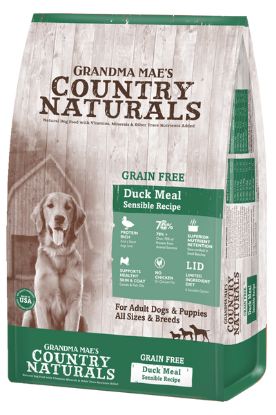 Grandma Mae's Country Naturals Grain Free LID Dry Dog Food Duck Meal Sensible 23 lb 850042318676