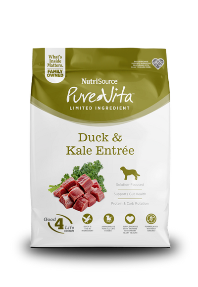 NutriSource PureVita LID Dry Dog Food Duck & Kale 4 lb 073893179405