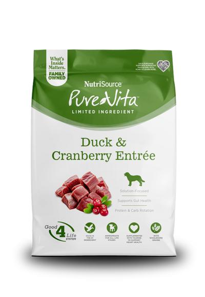 NutriSource PureVita LID Dry Dog Food Duck & Cranberry 25 lb 073893179344