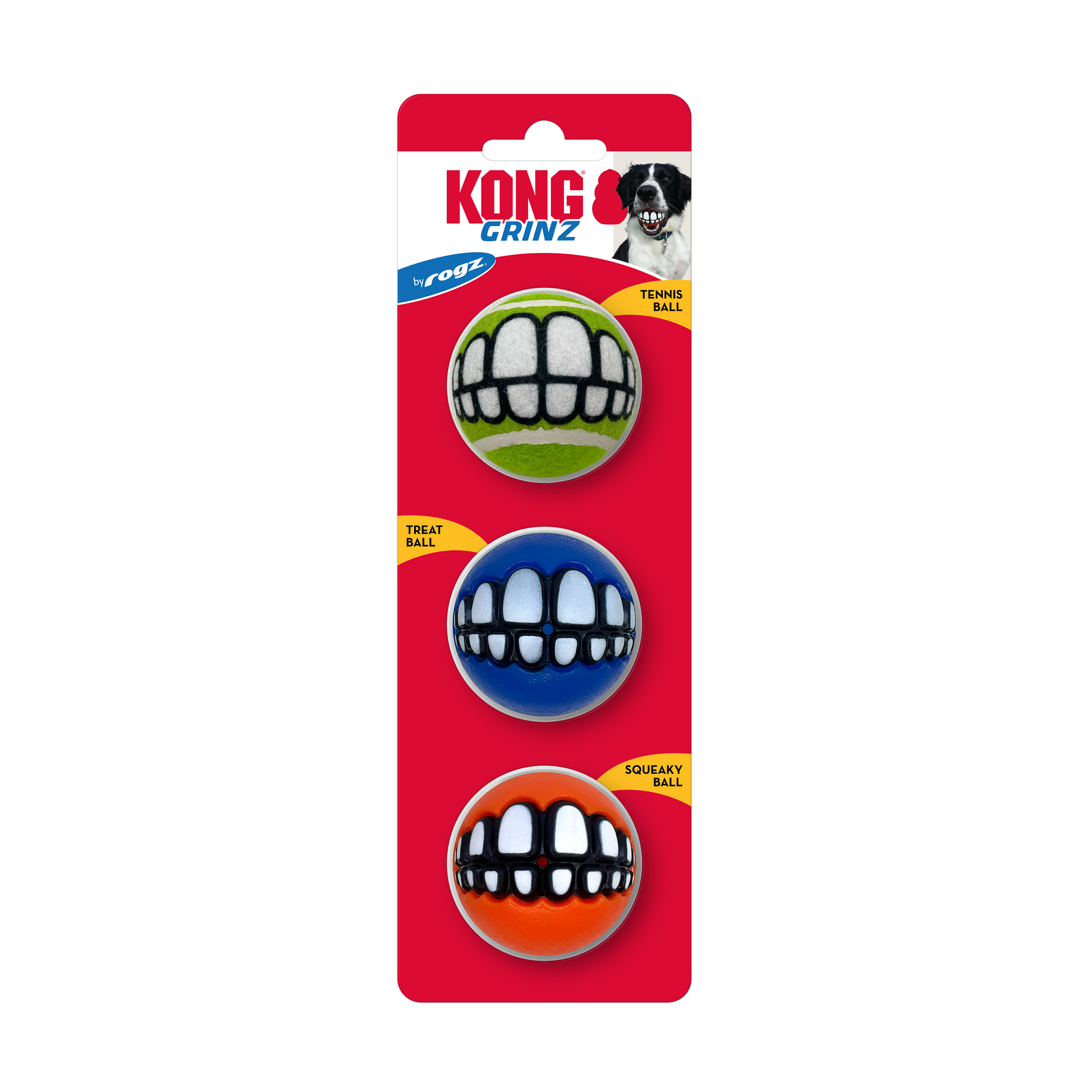 KONG Grinz by Rogz Variety Ball Dog Toys Small, 3 pk 035585492063