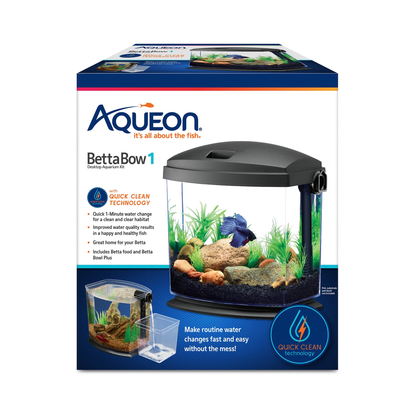 Aqueon BettaBow with Quick Clean Technology Aquarium Kit Black Black 1 gal 015905001908