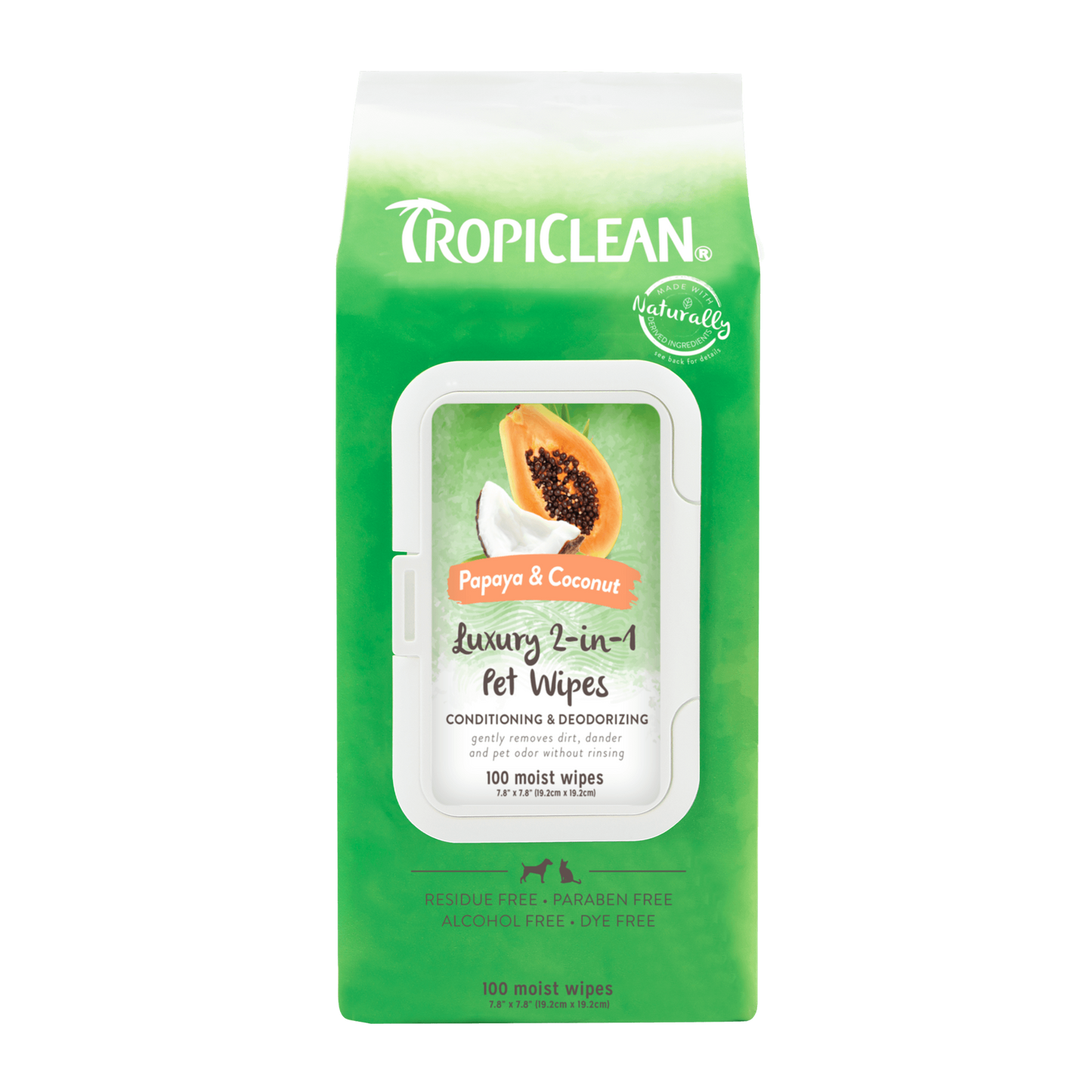 TropiClean Papaya & Coconut Luxury 2-in-1 Pet Wipes 100 ct 645095003798