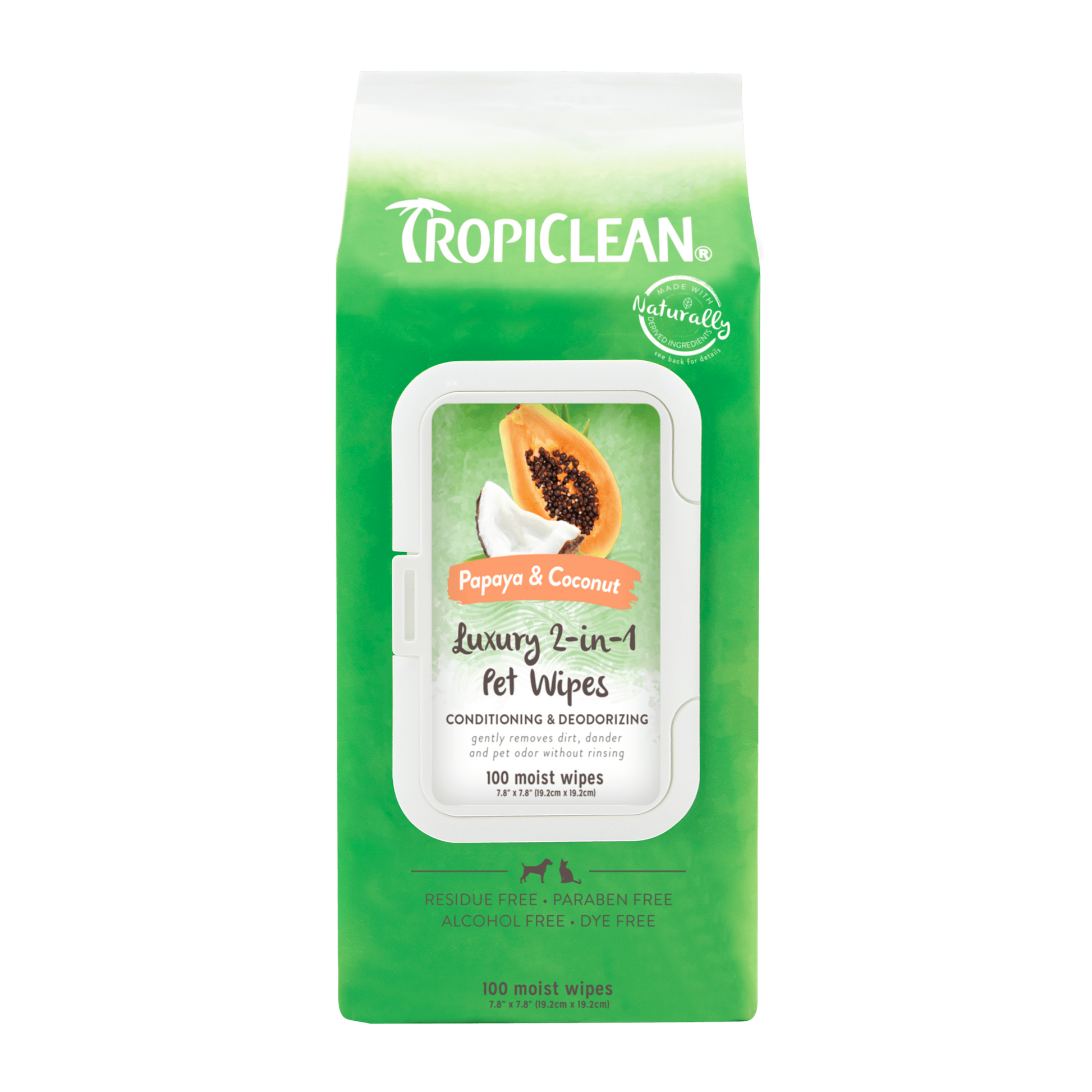 TropiClean Papaya & Coconut Luxury 2-in-1 Pet Wipes 100 ct 645095003798