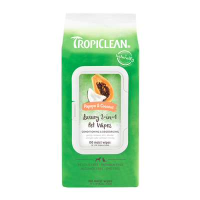 TropiClean Papaya & Coconut Luxury 2-in-1 Pet Wipes 100 ct 645095003798