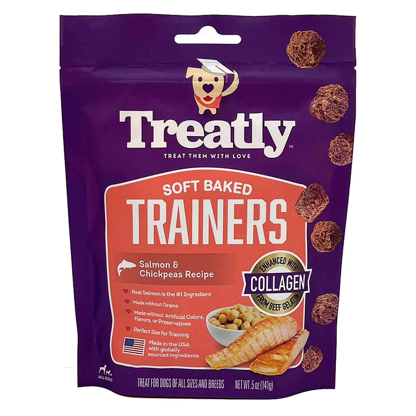 Treatly Soft Baked Trainers Dog Treats Salmon & Chickpeas 5 oz 094983004087