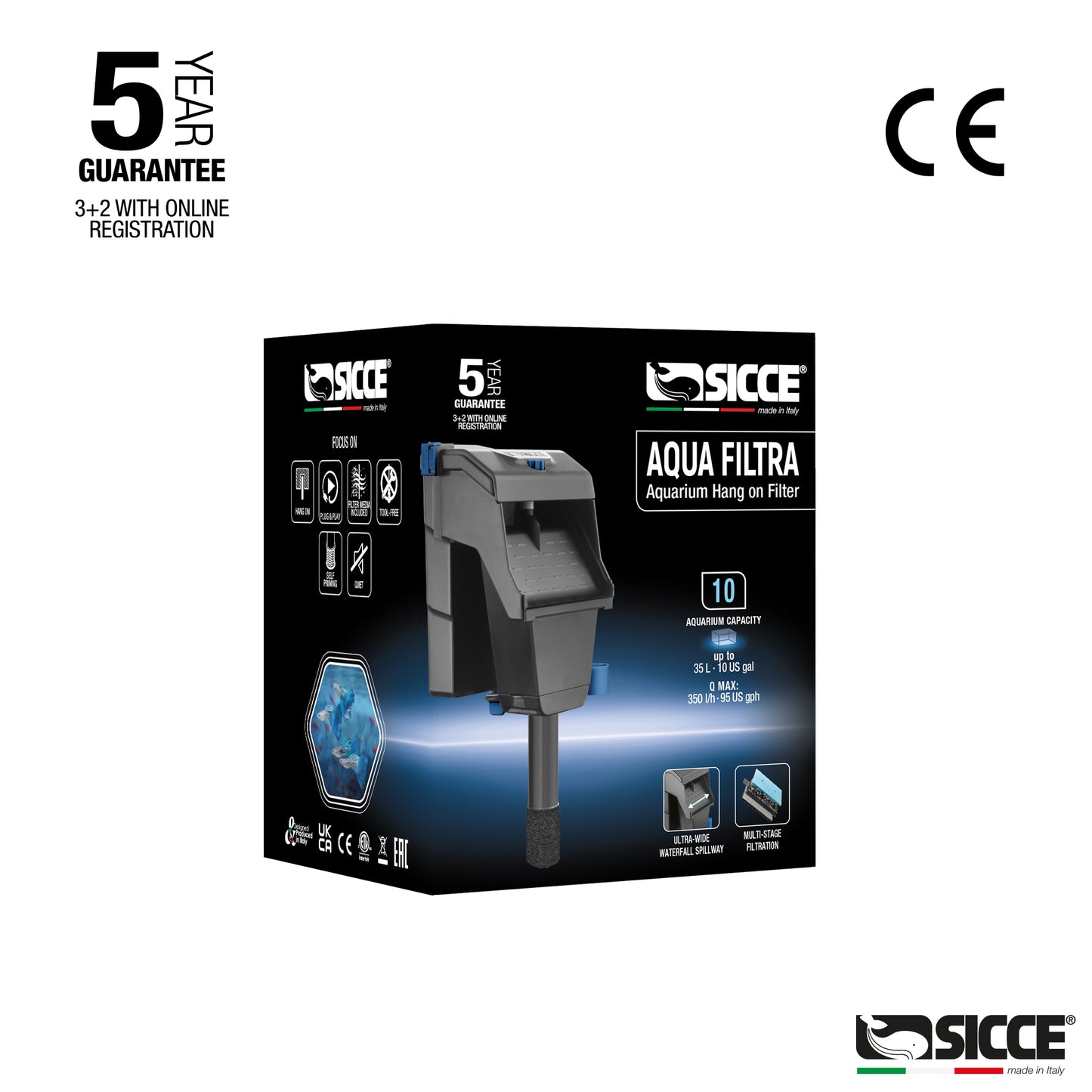 Sicce Aqua Filtra Aquarium Hang on Filter 10 gal 8011469982112